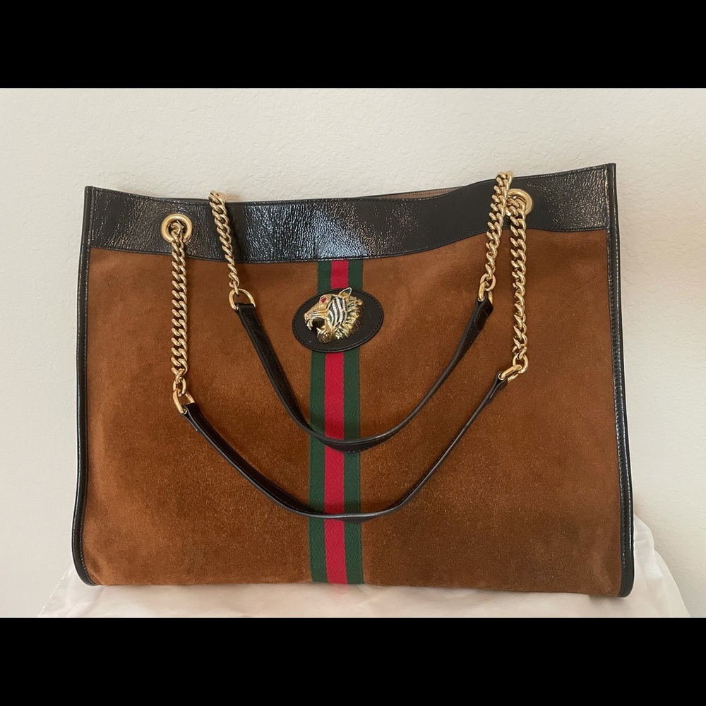 Authentic Gucci Suede Rajah Medium Tote